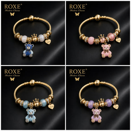 Bratara ROXE aurie cu ursulet charmuri elegante dama cadou stil modern