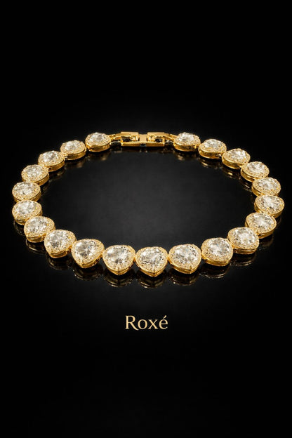 Bratara ROXE aurie eleganta cu inimioare din cristale stralucitoare, design romantic premium, 20 cm