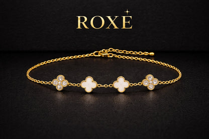 Brățară Roxé cu trifoi – model elegant cu 2 elemente albe și 2 cu strasuri