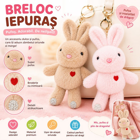 Breloc de Plus Iepuraș Pufos cu Inimioară, Model Aleatoriu, Accesoriu pentru Chei și Ghiozdan