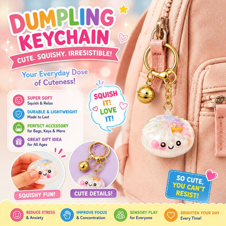 Breloc Dumpling Kawaii pentru Chei și Ghiozdan, Model Colorat, Aleatoriu