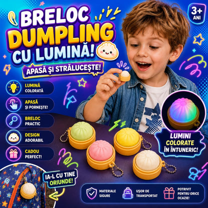 Breloc Dumpling Pop It cu Lumini LED – Jucărie Antistres Tip Squishy, Breloc pentru Ghiozdan