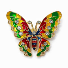 Brosa fluture 5x5 cm, finisaj auriu cu pietre sau email colorat, cadou primavara elegant