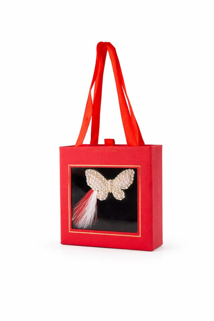 Brosa Martisor 5cm, Fluture pretios, in cutie gentuta 7x7 cm cu fereastra, cadou 1 Martie