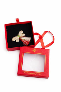 Brosa Martisor 5cm, Libelula cu cristale, in cutie gentuta 7x7 cm cu fereastra, cadou 1 Martie