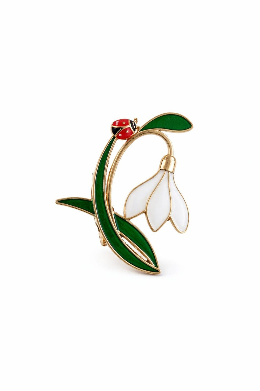 Brosa Martisor Ghiocel Buburuza Noroc 5x4cm, Aurie