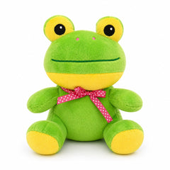 Broscuta de plus 21cm verde cu papion rosu, jucarie moale copii