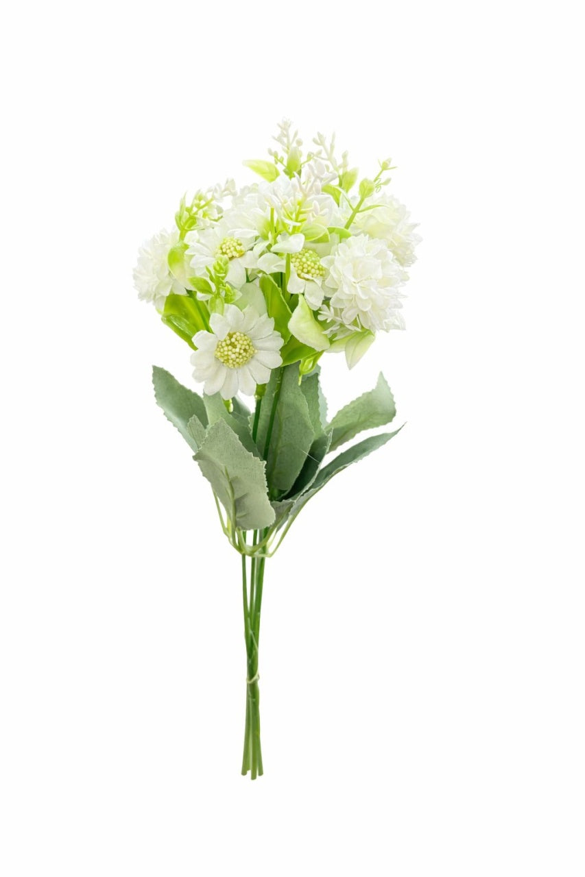 Buchet artificial 25 de crizanteme albe, 30 cm