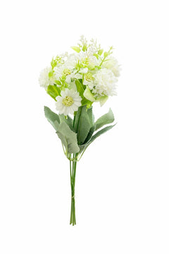 Buchet artificial 25 de crizanteme albe, 30 cm