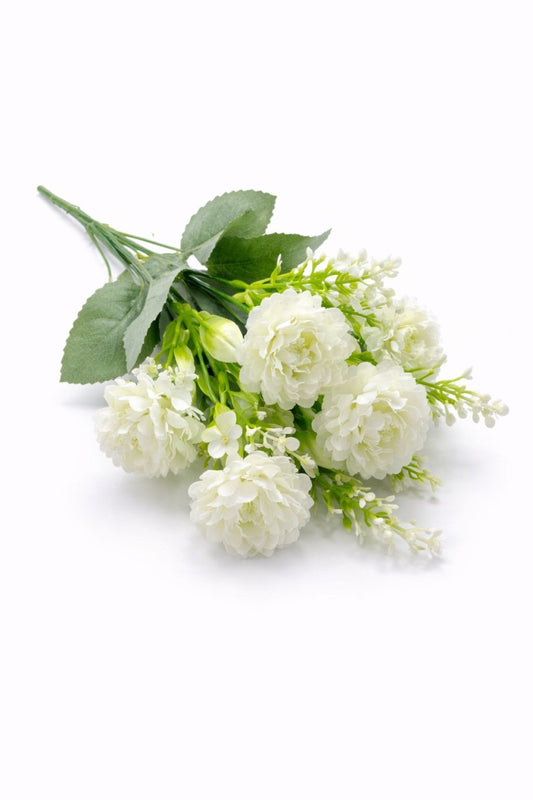 Buchet artificial 25 de crizanteme albe, 30 cm