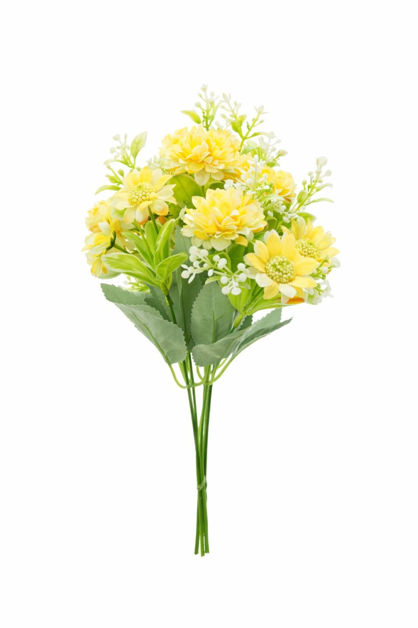 Buchet artificial 25 de crizanteme galbene 30 cm