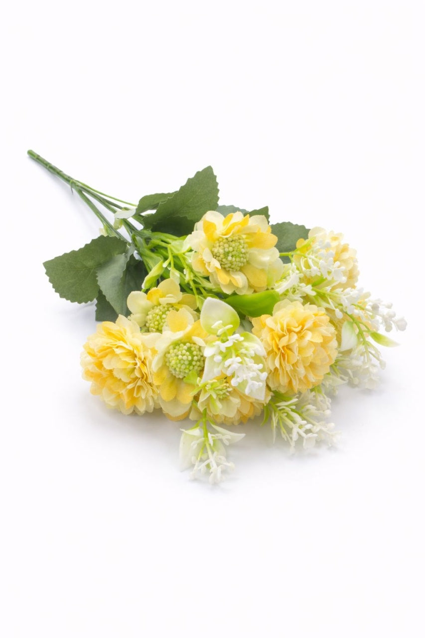 Buchet artificial 25 de crizanteme galbene 30 cm