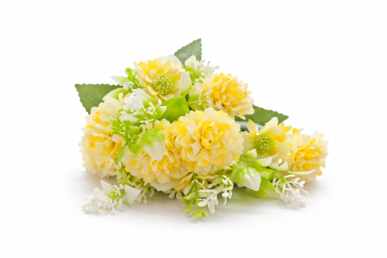 Buchet artificial 25 de crizanteme galbene 30 cm