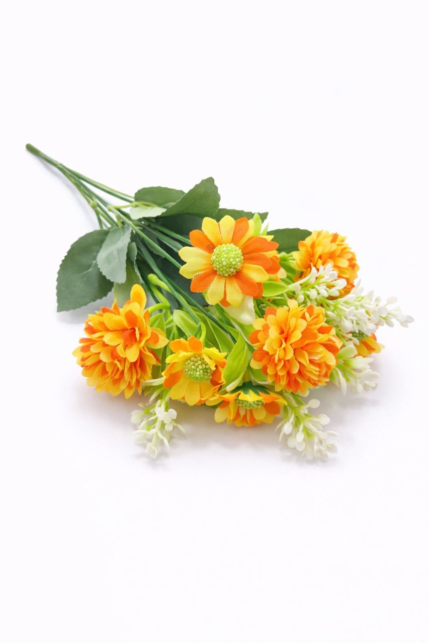 Buchet artificial 25 de crizanteme portocalii 30 cm