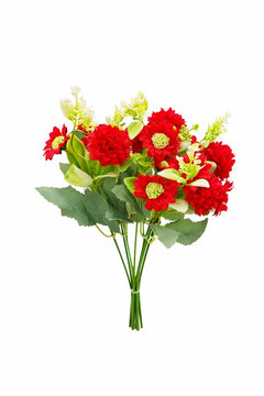 Buchet artificial 25 de crizanteme rosii, 30 cm