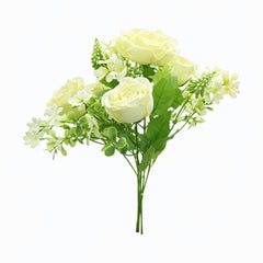 Buchet artificial 4 trandafiri albi cu flori albe decorative