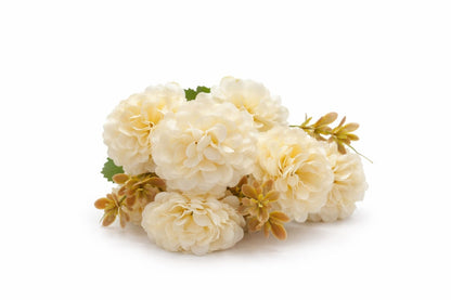 Buchet artificial 6 bujori si 3 flori decorative alb, 30 cm