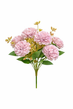 Buchet artificial 6 bujori si 3 flori decorative roz, 30 cm
