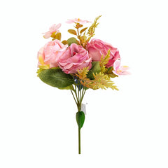 Buchet artificial elegant cu trandafiri si camelii, diametru 17 cm, inaltime 30 cm