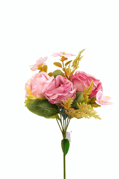 Buchet artificial elegant cu trandafiri si camelii, diametru 17 cm, inaltime 30 cm