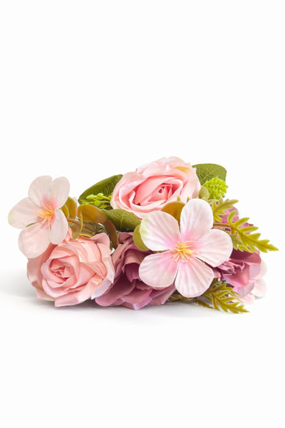 Buchet artificial elegant cu trandafiri si camelii, diametru 17 cm, inaltime 30 cm