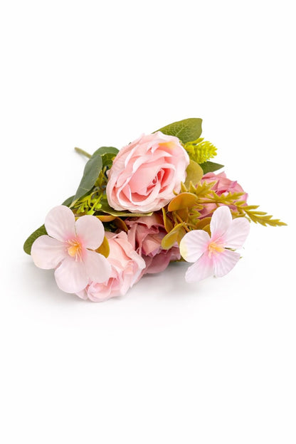 Buchet artificial elegant cu trandafiri si camelii, diametru 17 cm, inaltime 30 cm