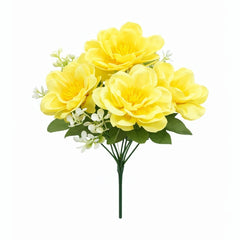 Buchet flori artificiale, 7 Bujori si flori decorative, 30 cm, Galben