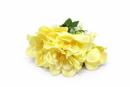 Buchet flori artificiale, 7 Bujori si flori decorative, 30 cm, Galben