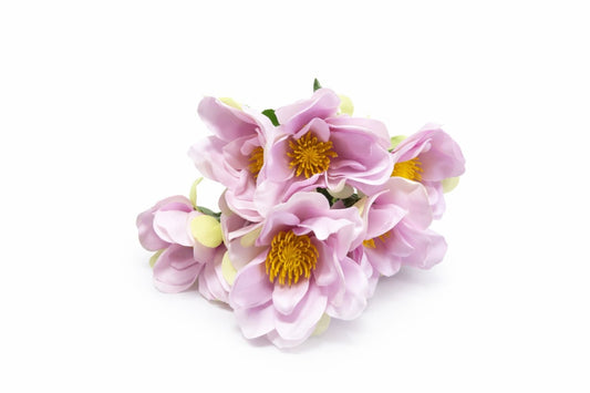 Buchet flori artificiale, 7 Bujori si flori decorative, 30 cm, Roz pal