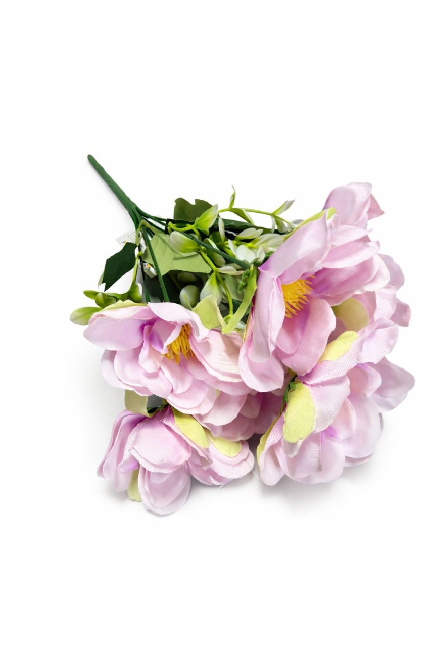 Buchet flori artificiale, 7 Bujori si flori decorative, 30 cm, Roz