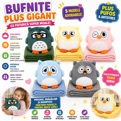 Bufnita de Plus cu Paturica, 30cm, Jucarie Pufoasa si Moale, Model Aleatoriu pentru Copii