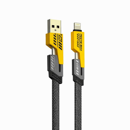 Cablu de încărcare rapidă Hongyu Flat Wire, USB-A la Lightning, 65W / 27W, 1 m, negru cu galben