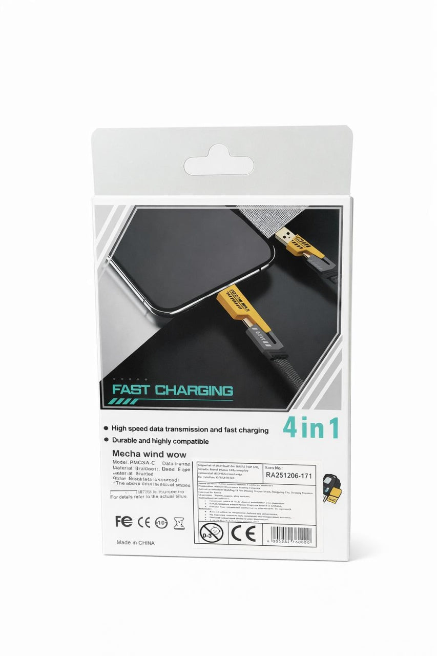Cablu de încărcare rapidă Hongyu Flat Wire, USB-A la Lightning, 65W / 27W, 1 m, negru cu galben