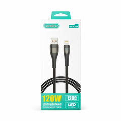 Cablu de încărcare rapidă Hongyu USB – Lightning 120W, 120 cm, LED indicator, pentru iPhone, negru