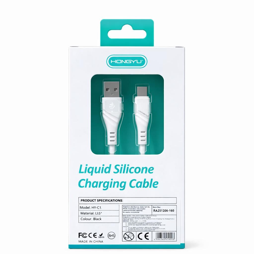 Cablu de încărcare rapidă și date USB Type-C Hongyu HY-SJX37, silicon lichid, 66W, 1m, alb
