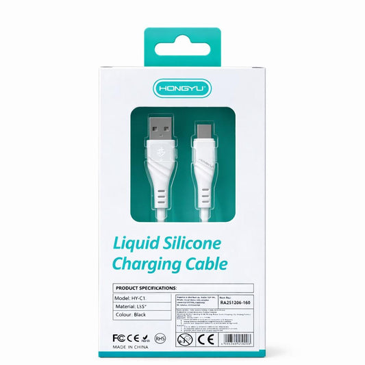 Cablu de încărcare rapidă și date USB Type-C Hongyu HY-SJX37, silicon lichid, 66W, 1m, alb