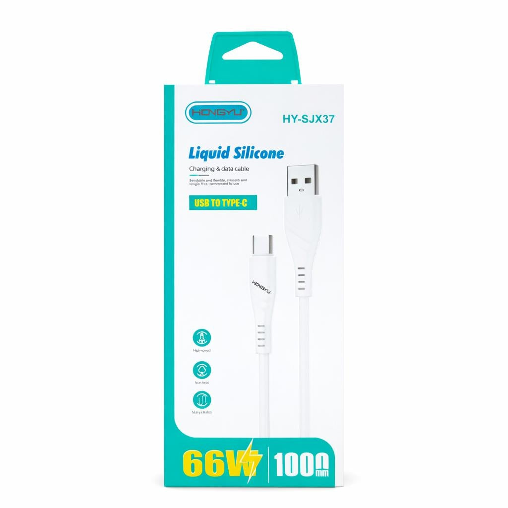 Cablu de încărcare rapidă și date USB Type-C Hongyu HY-SJX37, silicon lichid, 66W, 1m, alb