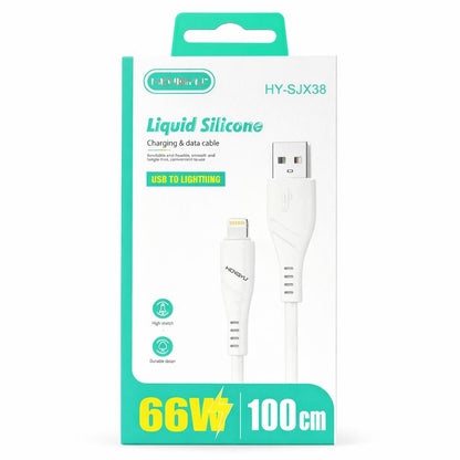Cablu de încărcare și date Hongyu HY-SJX38, USB la Lightning, 66W, 1 m, silicon lichid, Alb