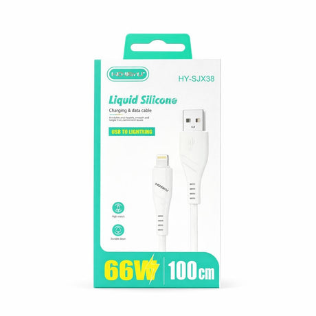 Cablu de încărcare și date Hongyu HY-SJX38, USB la Lightning, 66W, 1 m, silicon lichid, Alb