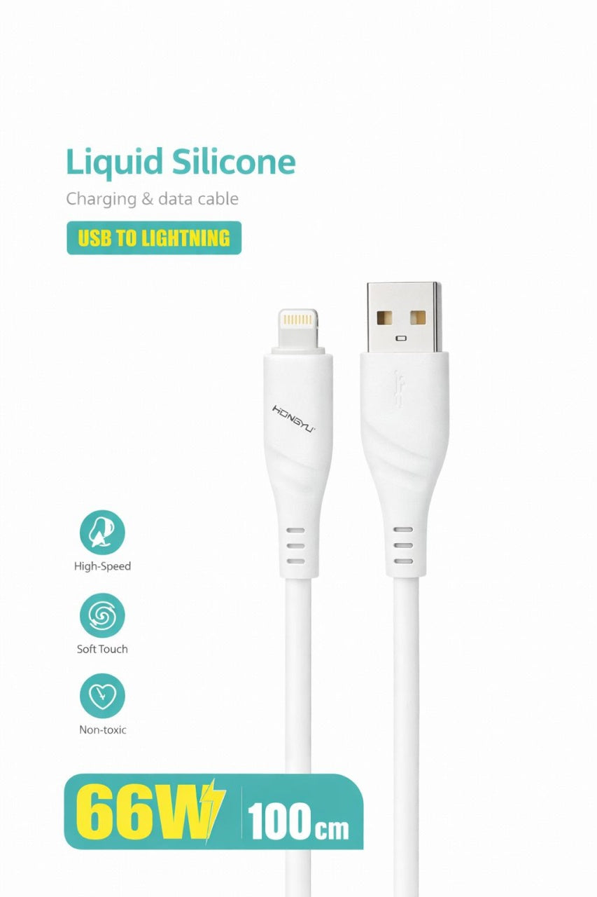 Cablu de încărcare și date Hongyu HY-SJX38, USB la Lightning, 66W, 1 m, silicon lichid, Alb