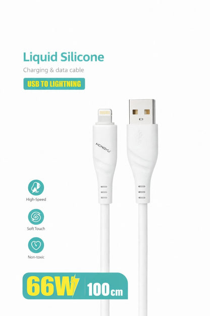 Cablu de încărcare și date Hongyu HY-SJX38, USB la Lightning, 66W, 1 m, silicon lichid, Alb