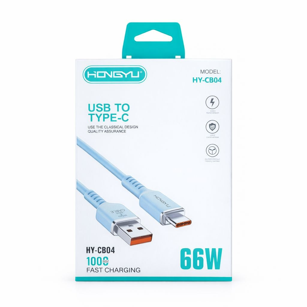 Cablu de încărcare și date USB Type-C Hongyu HY-CB04, silicon moale, 66W, 1m, alb