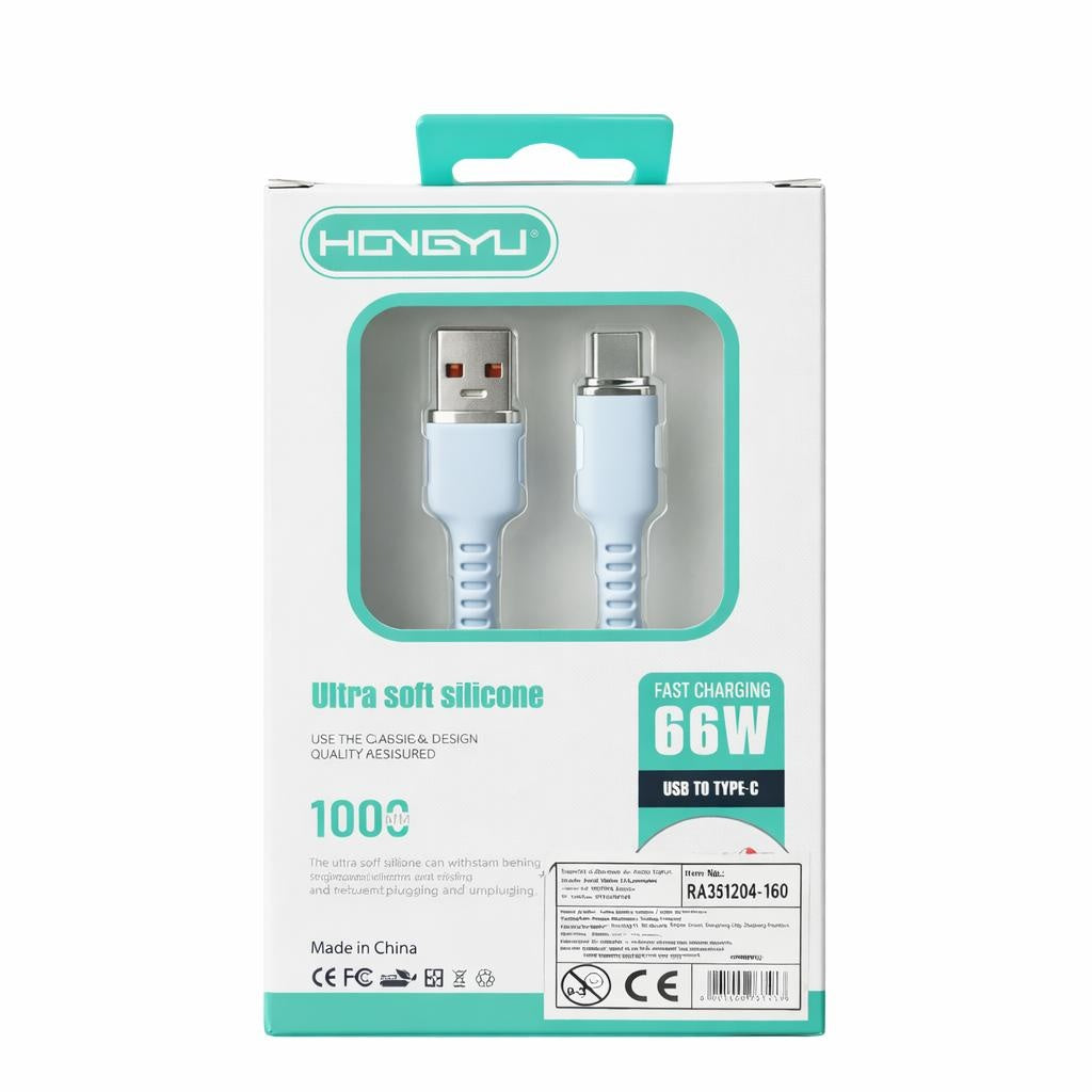 Cablu incarcare rapida Hongyu USB Type-C 66W, silicon soft, 1m, albastru deschis