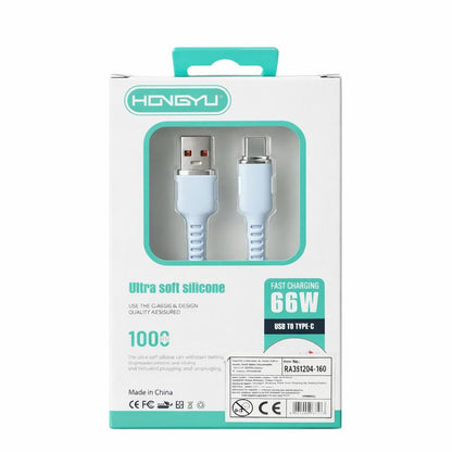Cablu incarcare rapida Hongyu USB Type-C 66W, silicon soft, 1m, albastru deschis