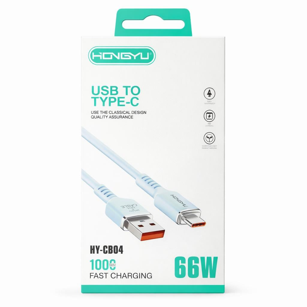 Cablu incarcare rapida Hongyu USB Type-C 66W, silicon soft, 1m, albastru deschis