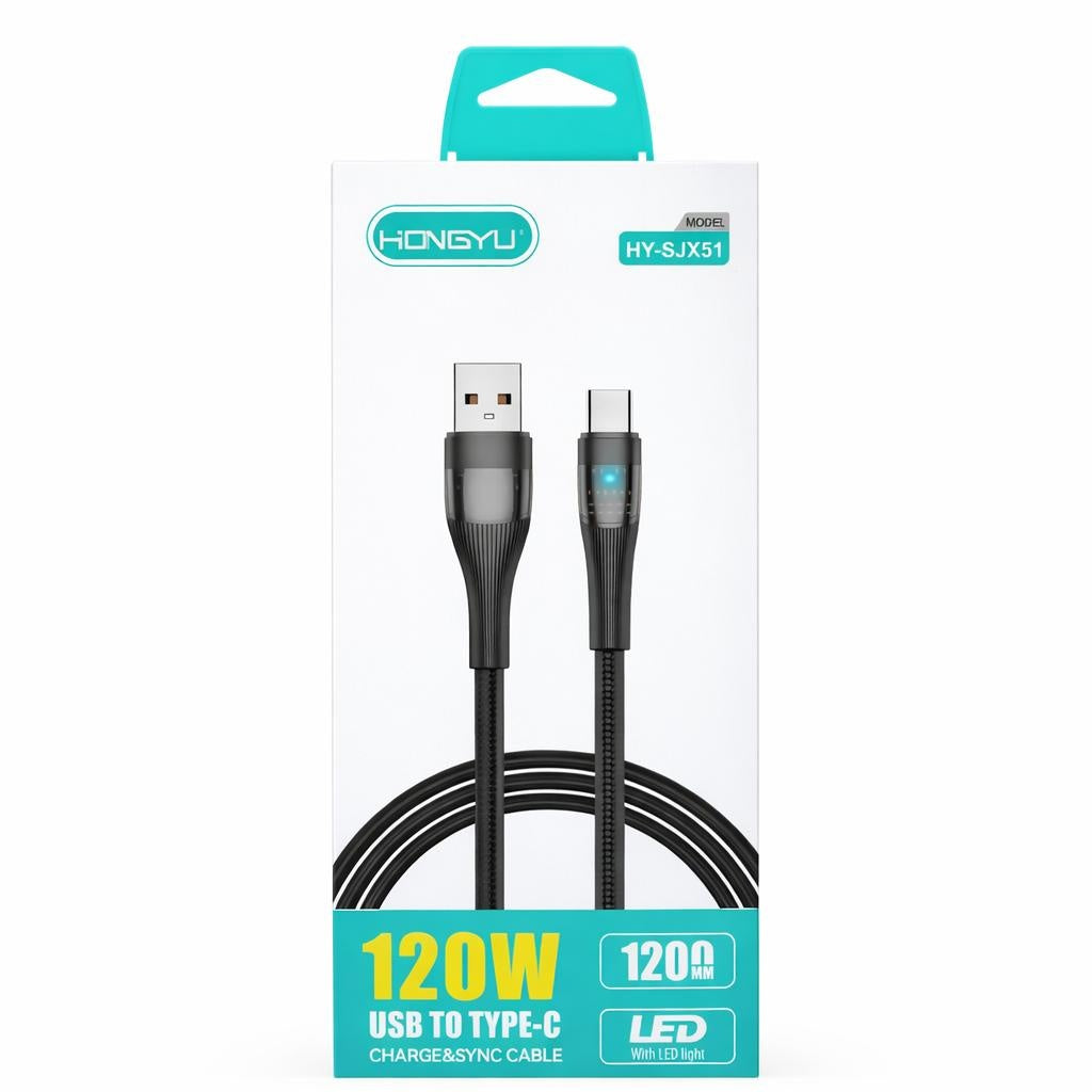 Cablu incarcare USB la Type-C 120W cu LED, incarcare rapida si transfer date, model HY-SJX51
