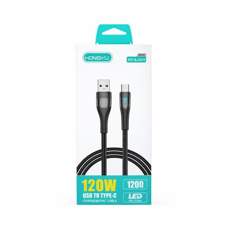 Cablu incarcare USB la Type-C 120W cu LED, incarcare rapida si transfer date, model HY-SJX51