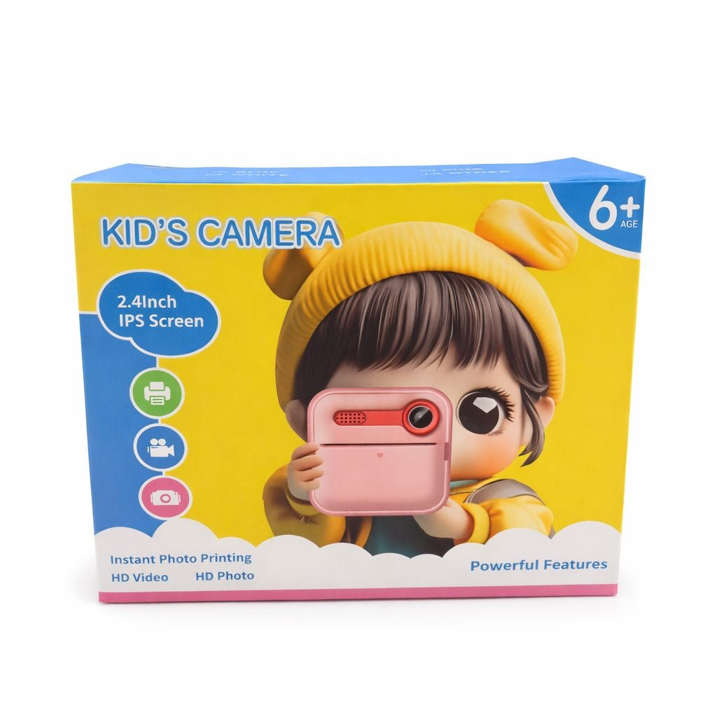 Camera foto copii cu imprimare instant, ecran 2.4 inch, camere duale, foto si video HD, Portocalie