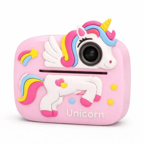 Camera foto copii cu print instant unicorn, reincarcabila, foto video, roz
