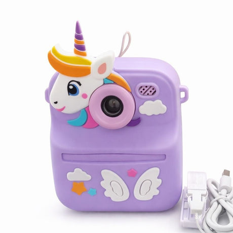 Camera foto copii unicorn cu print instant, reincarcabila, accesorii incluse, mov